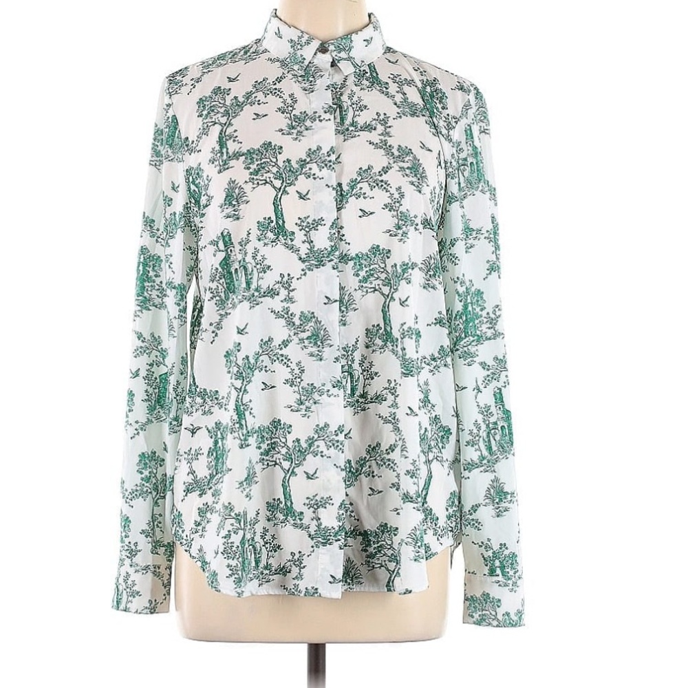H&M white and green button down blouse